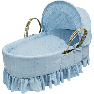 Broderie Anglaise Blue Moses Basket - Turquoise by Kinder Valley