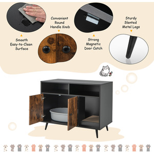 Costway Cat Litter Box Enclosure Cat Furniture End Table Nightstand - Rustic Brown by Costway