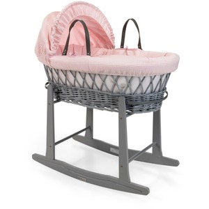 Waffle Grey Wicker Moses Basket - Pink by Clair de Lune