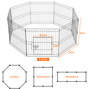 8 Panel Foldable Dog Playpen - Black / 61cm by Yaheetech