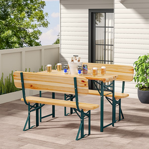 Outdoor Garden Patio Foldable Firwood Beer Table Bench Chair Set - Wood by Livingandhome