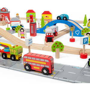 City Road and Railway Set - Multi-coloured by Bigjigs Rail