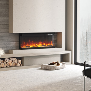 3-Sided Electric Fireplace with Faux Logs and Crystal Stones - Black / 101.8cm by komore