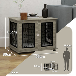 PawHut Dog Crate Furniture End Table Indoor for Medium and Large Dogs - Grey / 56cm by PawHut