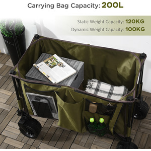Outsunny Folding Garden Trolley on Wheels Camping Trolley - Green by Outsunny