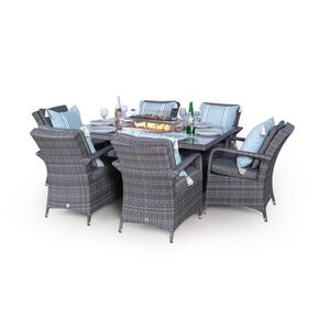 Arizona Fire Pit Square Rattan Patio Dining Set - Grey / 6 by Giardino