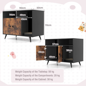 Costway Cat Litter Box Enclosure Cat Furniture End Table Nightstand - Rustic Brown by Costway