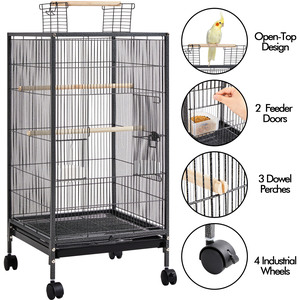 Wrought Iron Bird Cage with Rolling Stand - Black by Yaheetech