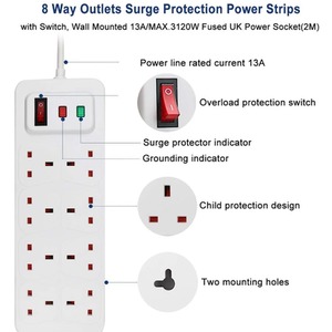 8 Gang Switched Surge-Protected Extension Lead - White / 2m by ExtraStar