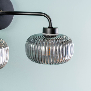 Pair of - Amaia 2 Way IP44 Wall Lights with Ribbed Glass Shades - Black by ValueLights