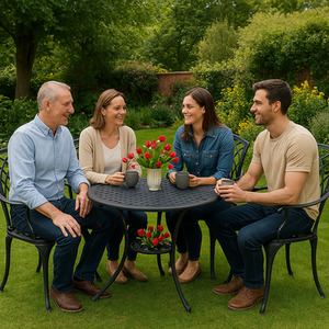 OSHOWA Garden Table and 4 Chairs Bistro Set - Black by Centurion Supports