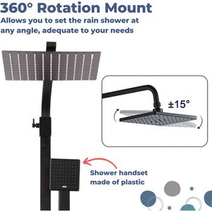 Square Matte Black Shower Mixer Set with Anti-Calc System - Black by NOVECRAFTO