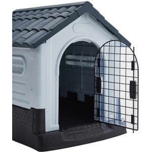 Waterproof Plastic Dog house with Skylight and Air Vents - Black Grey / 84cm by Livingandhome