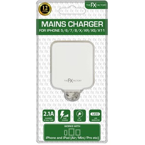 2.1A Travel Charger with LED Indicator For IP Devices - White by FX