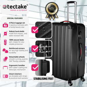 tectake Suitcase Set 4-Piece Pucci - Black by tectake