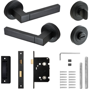 Lumina Matt Black Bathroom Door Lever Handles - Bathroom Kit - Matt Black by DecorAndDecor