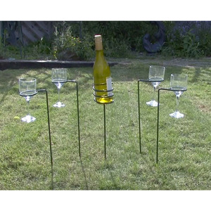 Outdoor Drinks Holder for Wine Bottle and Glasses - Green by Garden Pride