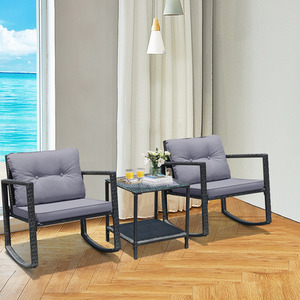 PE Rattan Rocking Chair Set with Cushion - Grey by Costway