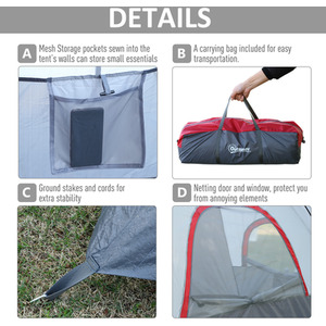 Outsunny 5 to 6 Man Dome Camping Tent - Grey by Outsunny