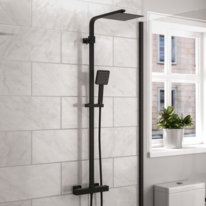Nes Home Square Exposed Thermostatic Mixer Shower Head Set - Matte Black by Nes Home