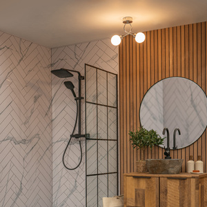 Orbital 2 Way Twist IP44 Bathroom Ceiling Light Glass Globe Shade - Chrome by ValueLights