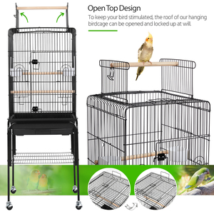 Rolling Metal Play Top Bird Cage with Stand - Black by Yaheetech