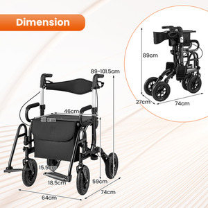 2-in-1 Foldable Rolling Walker Wheelchair Combo by Costway