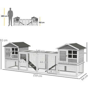 PawHut 2-In-1 Small Animal Cage with Double House, Run Box, Slide-Out Tray - Grey by PawHut