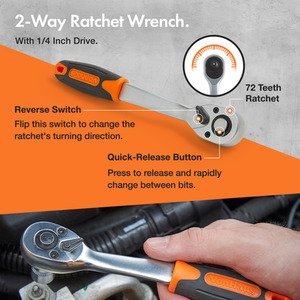 130pc Socket and Bit Set with 72 Teeth Ratchet Handle - Grey by VonHaus