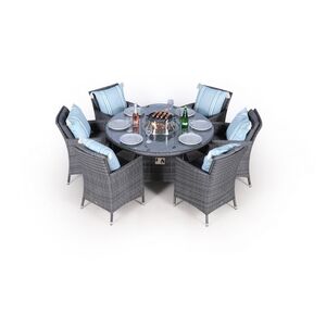 Savannah Fire Pit Round Rattan Patio Dining Set - Grey / 6 by Giardino