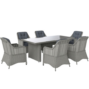 Outsunny 7 PCS Patio PE Rattan Wicker Dining Table Set - Light Grey / - 6 x Single Chair - 1 x Dining Table - 6 x Seat Cushion - 1 x Manual by Outsunny