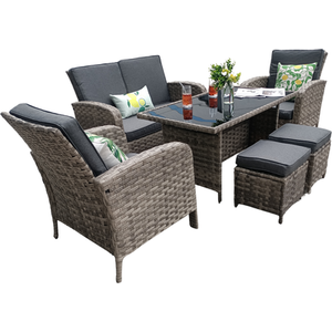 Dorchester 6 Piece Rattan Wicker Garden Dining Set - Grey by Madefor.living