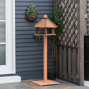 PawHut Wooden Bird Table Feeding Station with Roof for Outdoor - Brown by PawHut