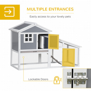 PawHut Small Animal Hutch Pet Cage with Run - Grey by PawHut