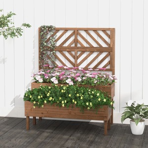 2-Tier Raised Garden Bed with Trellis - Brown by Costway