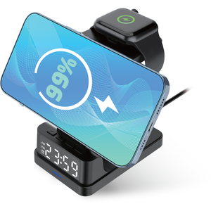 Asteria 4-in-1 Wireless Charging Station with Alarm Clock - Black by Groove