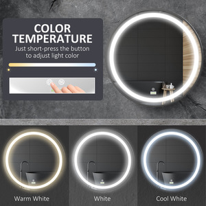 kleankin Round LED Bathroom Mirror Dimmable Lighted with 3 Temperature Colours - Black by kleankin