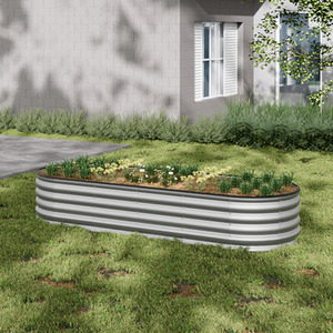 Oval Metal Raised Garden Bed - Galvanized Silver / 240cm / 42cm by Garden Sanctuary