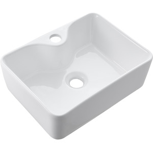 Rectangular Ceramic Countertop Basin with Central Drain Set - White by Livingandhome