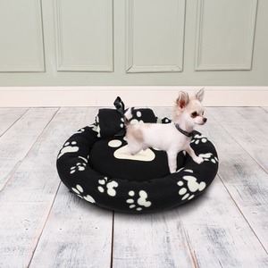 Black Paw Print Pet Bed with Blanket - Black / Yes by Dream Paws