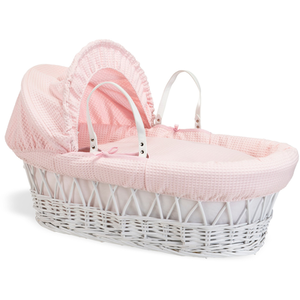 Waffle White Wicker Moses Basket - Pink by Clair de Lune