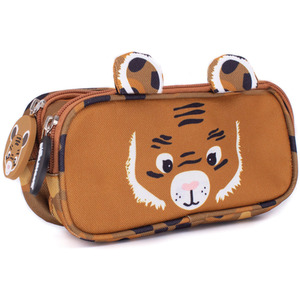 Speculos the Tiger 2-Zip Animal Face Pencil Case - Orange by Les Deglingos