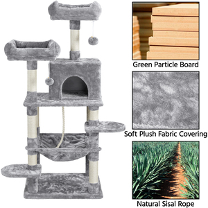 Large Cat Tree with Scratching Posts - Light Grey by Yaheetech