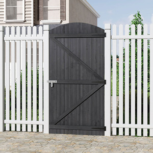90CM Semi Braced Arch Top Wooden Garden Gate - Grey / 1*90x180CM Grey Garden Gate,3*8-inch T-shaped hinges, 1*door bolt self-tapping screws by Livingandhome