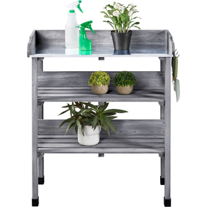 Outdoor Potting Bench Table with Storage Shelf - Grey by Yaheetech