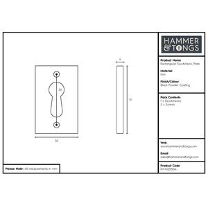 30x50mm Rectangular Escutcheon Plate Black - Black by Hammer and Tongs