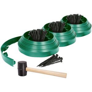 Flexible Plastic Lawn Edging with 120 Pegs Mallet - 30m x 4cm - Green - Green by Harbour Housewares