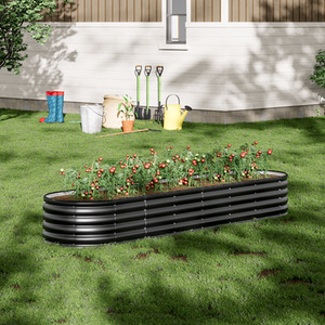 Oval Metal Raised Garden Bed - Anthracite / 240cm / 42cm by Garden Sanctuary