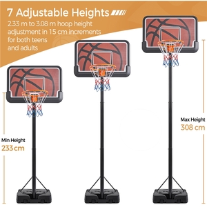 Basketball System with Adjustable Height Pole - Black/Orange by Yaheetech