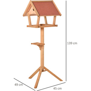 PawHut Wooden Bird Table Freestanding Feeding Station for Garden - Natural by Pawhut